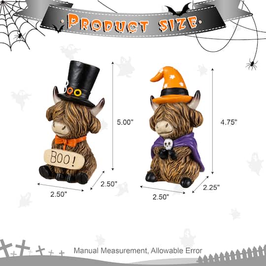 Glitzhome® 4.75" Halloween Resin Highland Cow Table Decor, Set of 2